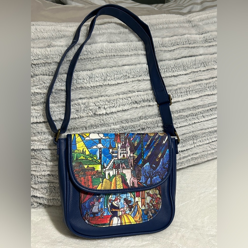 💙🥀Authentic Disney Loungefly Beauty And The Beast Blue Stained Glass Print Bag💙🥀